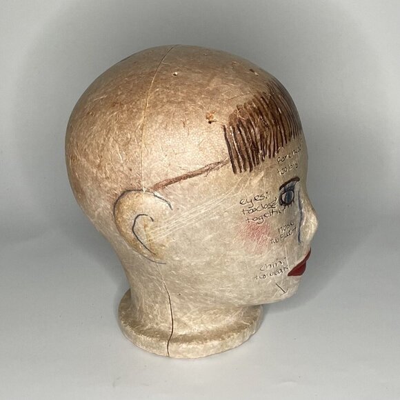 SOLD eBay Art Hand Painted Mannequin Head MCM Model Art Display Hat Wig Form - Picture 6 of 11